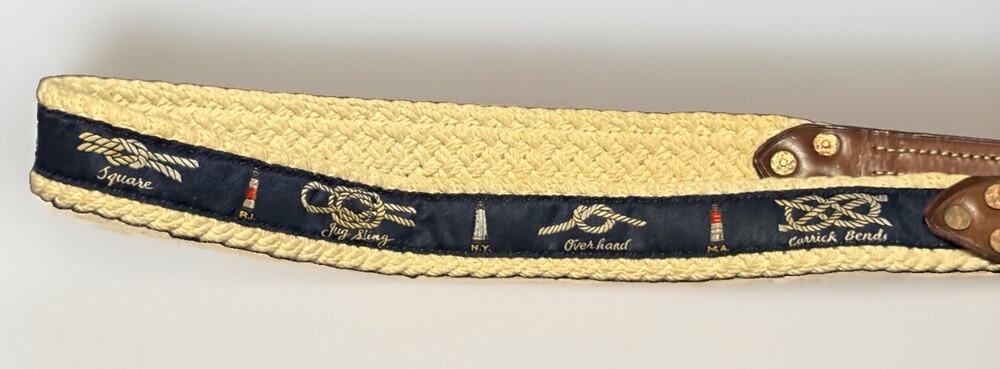 Polo Ralph Lauren Nautical Knot Canvas Leather Belt Brown Navy Preppy Sailing 38